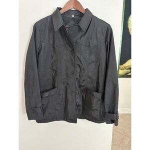 Rave Girl Black Polyurethane Vintage Style Button Up Jacket Women's L